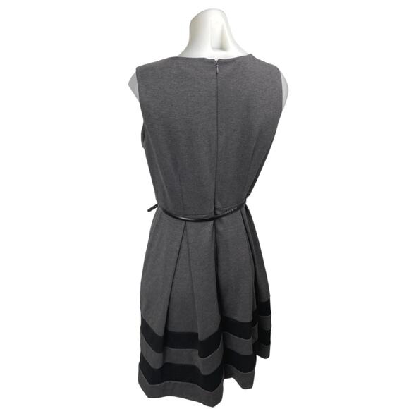 Calvin Klein Gray Sleeveless Belted Zip Mini A-Line Fit & Flare Dress Size 10P - Picture 2 of 5